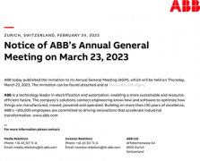 Notice of ABBs Annual General Meeting on March 23, 2023